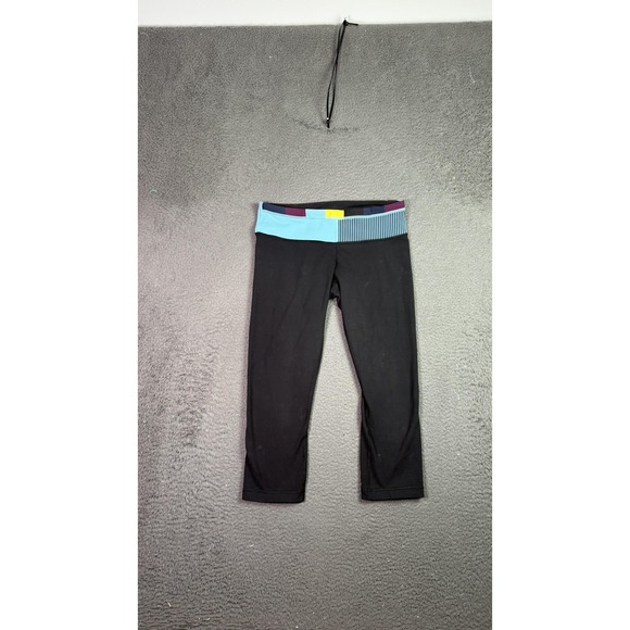 Lululemon Leggings Womens Small Black Blue Groove Crop Yoga Athletic Pants Gym - Picture 1 of 12
